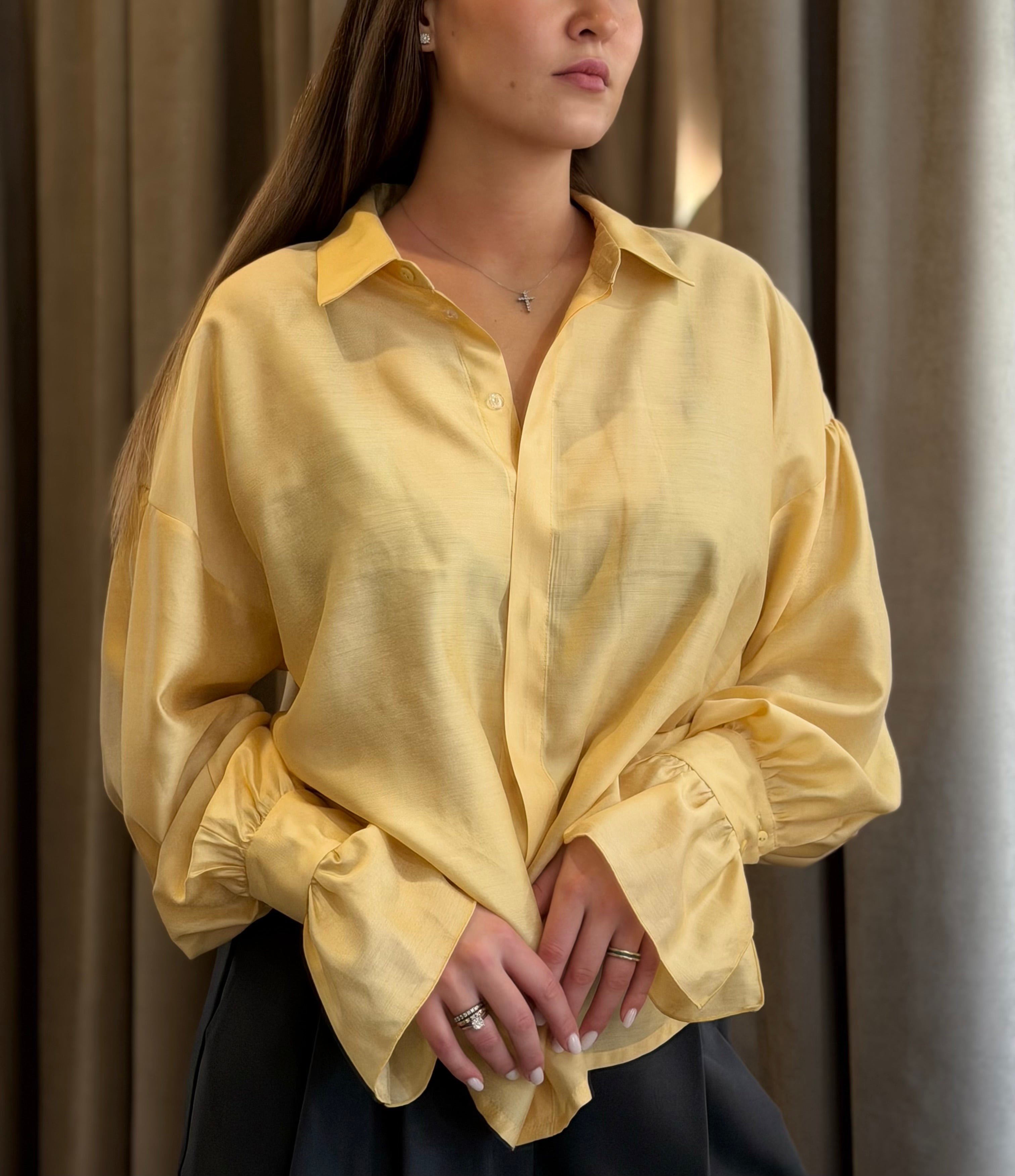 Elegantiški tencelio marškiniai yellow