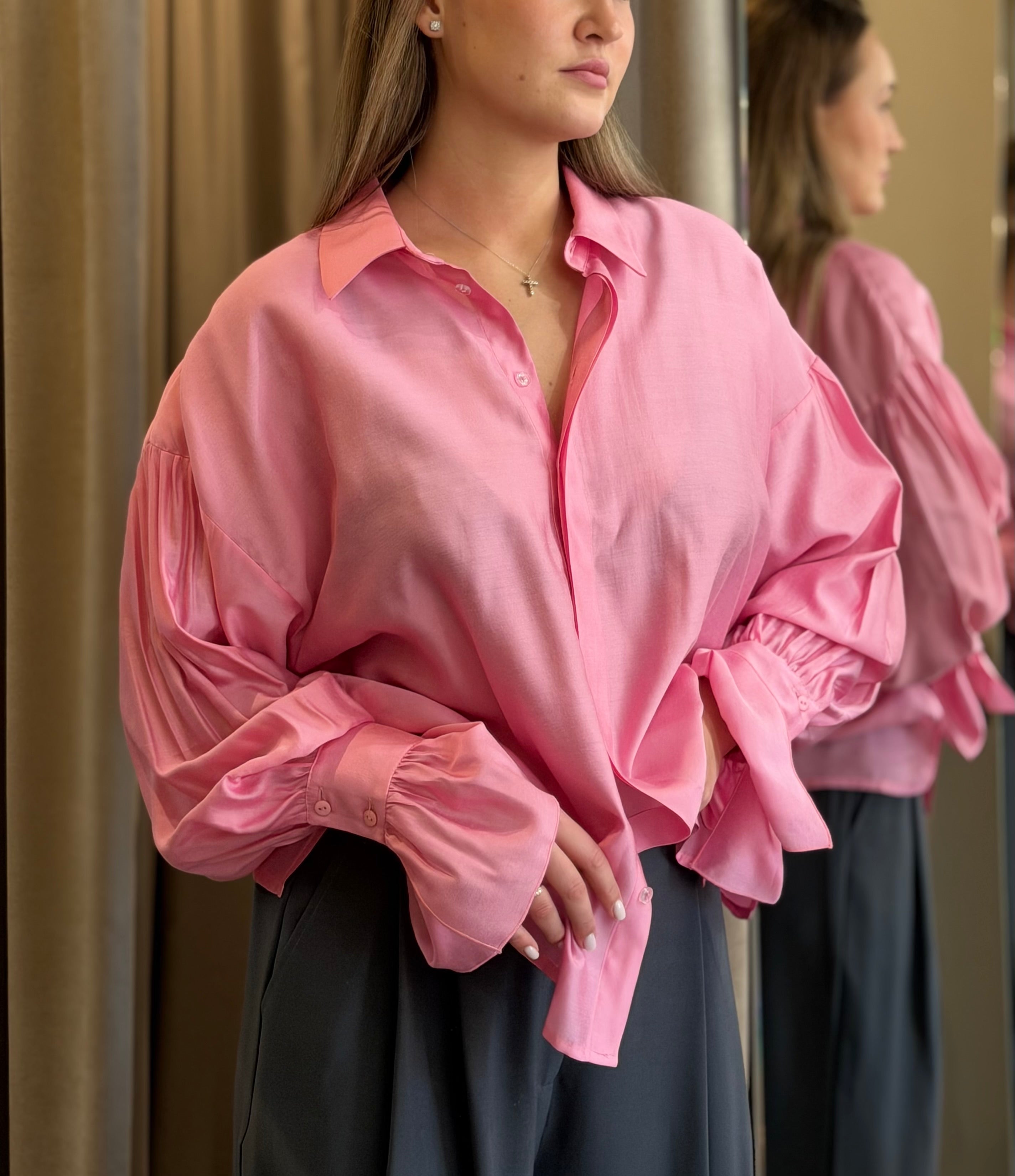 Elegantiški tencelio marškiniai pink